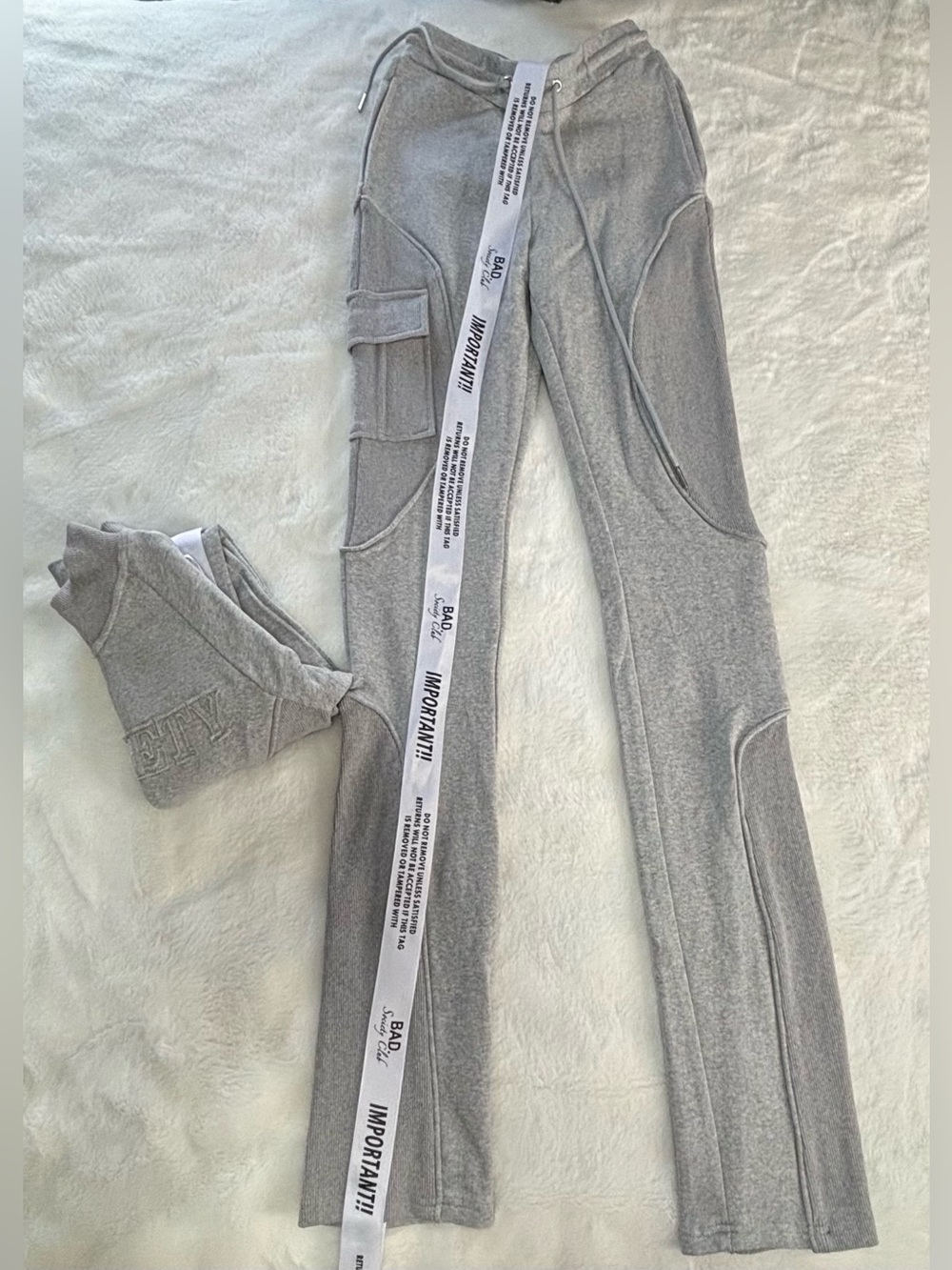 NWT Bad Society Club Grey 2 Piece Tracksuit Contour Cargo Sweatsuit Small - Picture 12 of 16